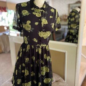 Urban Outfitters Black and Green Floral Mini Dress